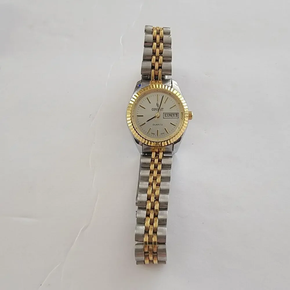 Quintel Womens Watch White Dial Silver Case Stainless Bracelet Quartz Day Date